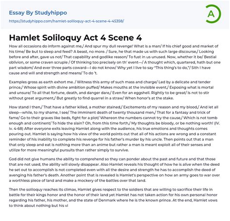 Hamlet Soliloquy Act 4 Scene 4 Essay Example | StudyHippo.com