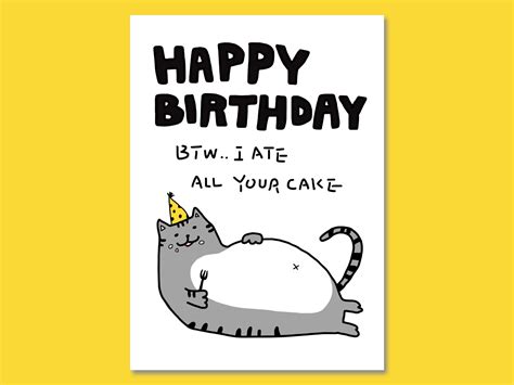 Funny Cat Birthday Card, Cute Cat Card, Printable Birthday Card, Chubby ...