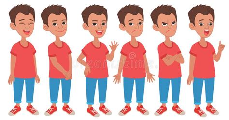 Cartoon Teenage Boy Character Model Sheet Isolated on White Background. Stock Vector ...