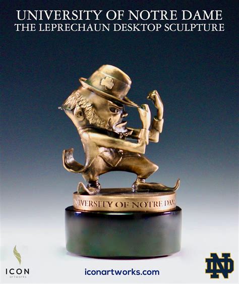 Notre Dame Leprechaun Desktop Sculpture Bronze Plated Cast Pewter Notre Dame Graduation Gift ...