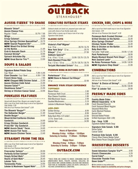 Outback Steakhouse Menu With Prices 2024 Usa - Elinor Faustina