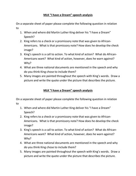 MLK “I have a Dream” speech analysis On a separate sheet of paper