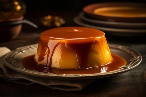 Premium AI Image | Flan with caramel sauce on a plate