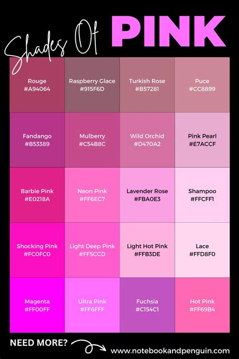 20 Pretty Shades Of Pink (Pink Color Code Chart) in 2023 | Color palette pink, Pink color chart ...