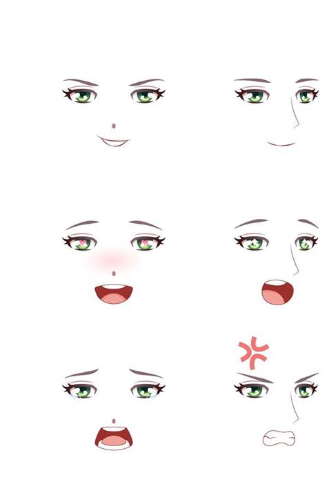 Manga male expression. Man emotions anime faces. Eyes, mouth