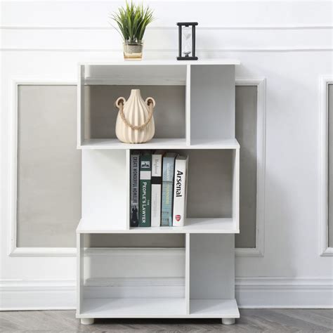 Modern Staggered 3-Shelf Manor Bookcase, White – Christies Home Living