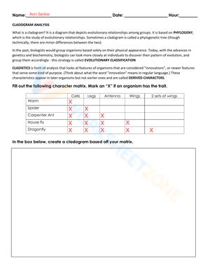 Cladogram worksheets