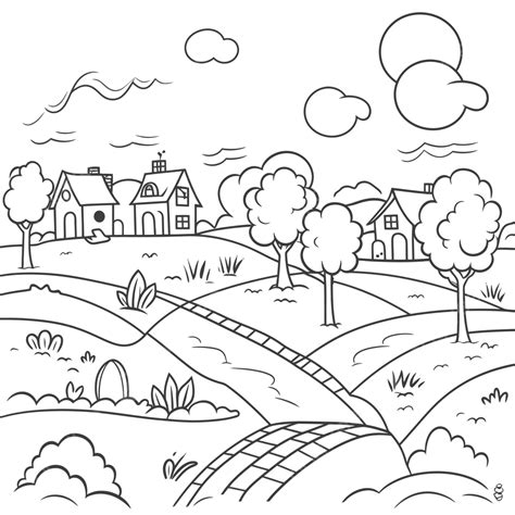 Picture Of A Cartoon Town Outline Sketch Drawing Vector, Drawing Clipart, Cartoon Clipart, Town ...