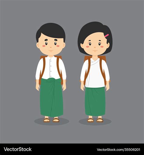 Couple character wearing myanmar student uniform Vector Image