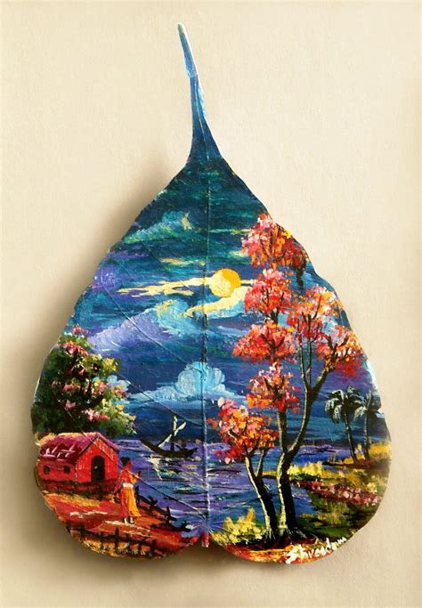 leaf art … | Leaf art, Painted leaves, Art