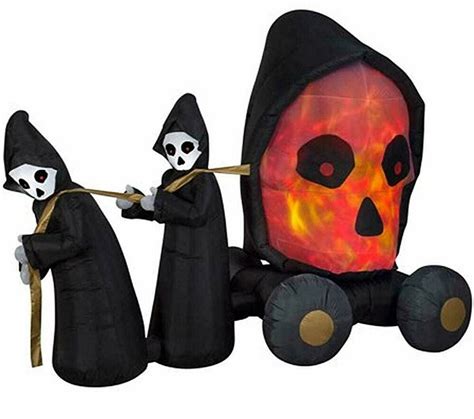 Giant Halloween Inflatable 7ft Fire Ice Skull Coach Scene LED Lighted Decoration # ...