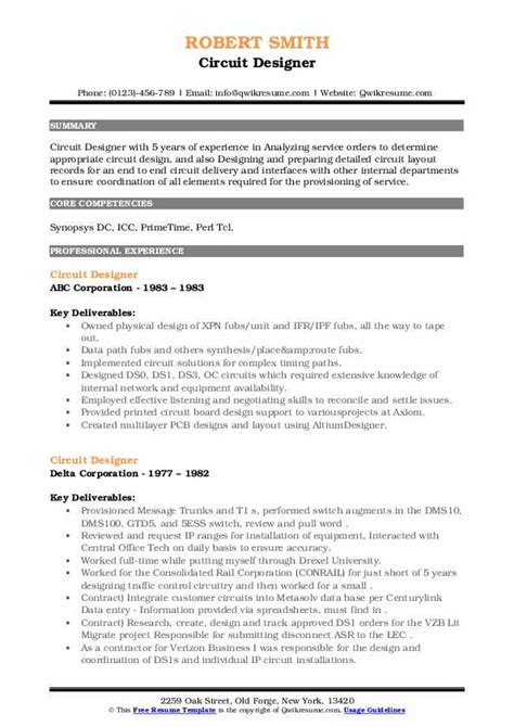 Circuit Designer Resume Samples | QwikResume