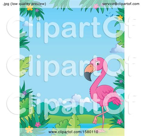 Clipart of a Border with a Pink Flamingo Bird - Royalty Free Vector ...