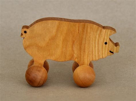 Pig Toy on Wheels Wooden Farm Animals for Children - Etsy