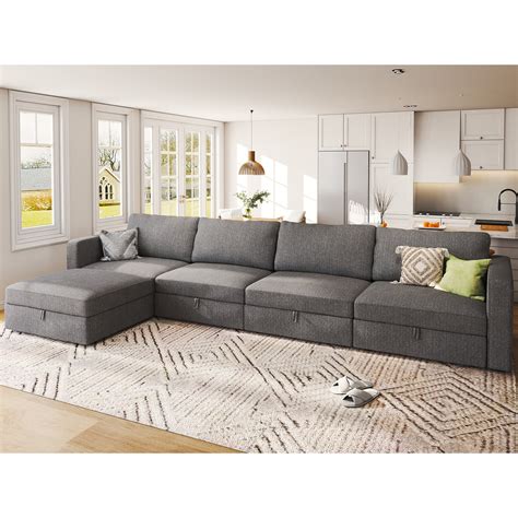 HONBAY Wider Oversized Modular Extra Sectional Deep Seat Sofa Couch L-Shaped with Removable ...