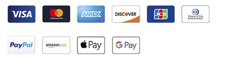 Payment Methods, VISA, American Express, Discover, JCB, Discover Club, PayPal, Amazon Pay, Apple ...