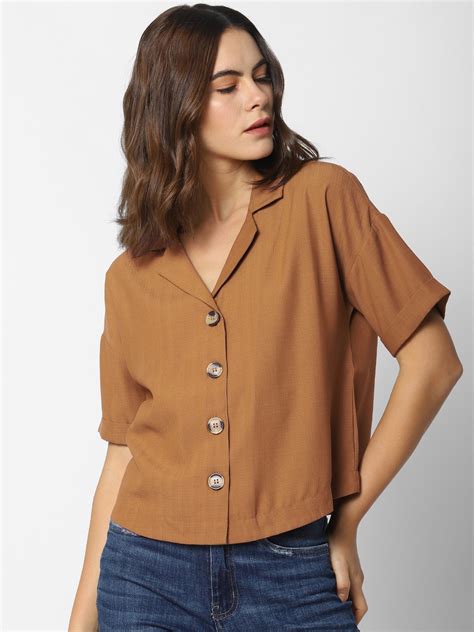 Buy ONLY Women Brown Regular Fit Solid Casual Shirt - Shirts for Women ...