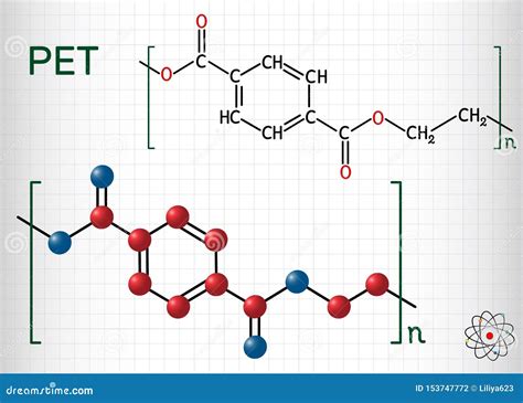 Polyethylene Terephthalate or PET, PETE Polyester, Thermoplastic Polymer Molecule. Structural ...