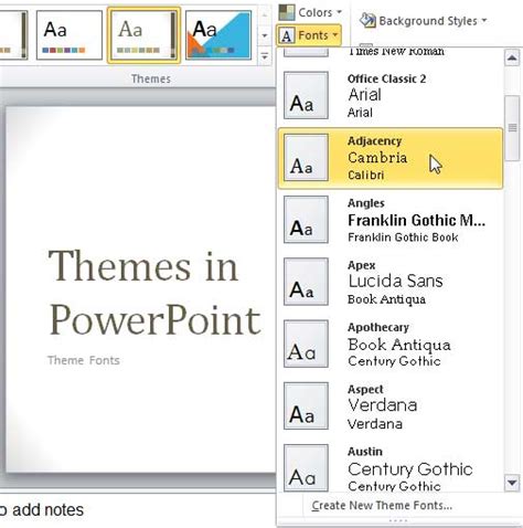 Theme Fonts in PowerPoint 2010 and 2007 for Windows