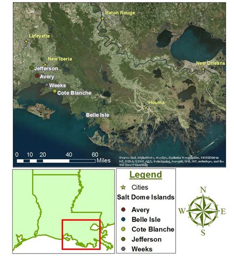 Map of the five salt dome islands and surroundings. | Download Scientific Diagram