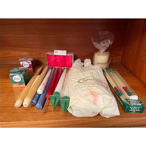 Assorted Candle Sticks With Holiday Taper Candles & Febreze Candles - Beck Auctions Inc.