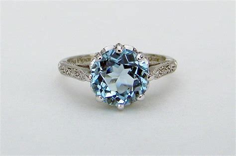 Vintage Solitaire Blue Topaz Engagement Ring - Ambrosia Jewelry Design