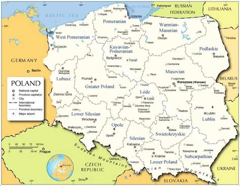 Poland regions map - Map of Poland regions (Eastern Europe - Europe)