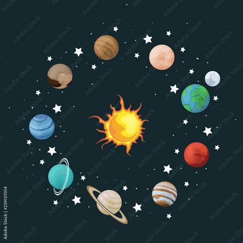 Vector clip art set of solar system. Wreath with planet on space background. Universe texture ...