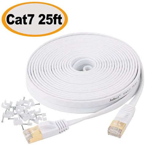 Cat 7 Ethernet Cable 25 ft Shielded - Solid Flat Internet Network Computer Patch Cord, Faster ...