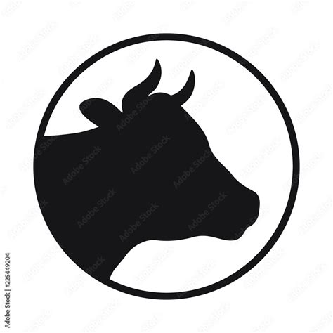 Cow head sign. Cow icon. Cow head silhouette in the circle Isolated on white background. Logo ...