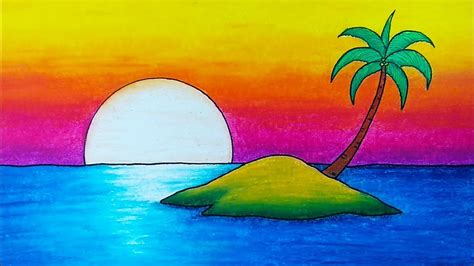 Siluet Gambar Pemandangan Pantai Sunset Dengan Crayon Kaata | Porn Sex Picture