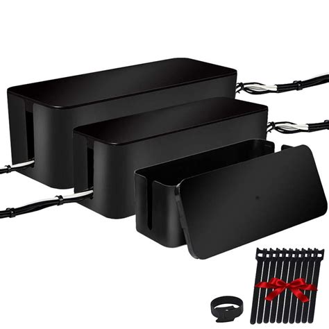 Pinksheep Cable Management Box, Set of Three Cord Organizer Wire Storage Box with Cover, Black ...