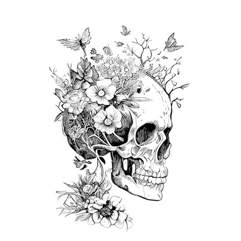 Skull And Flower Drawings