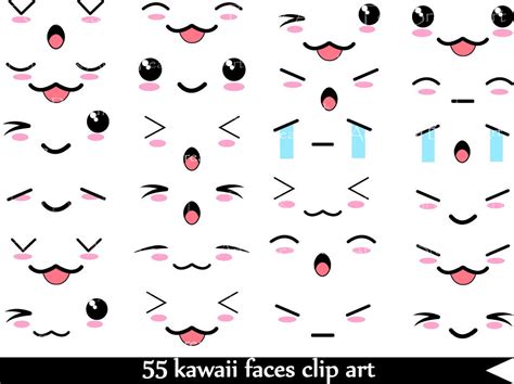 55 PNG Files Kawaii Faces SET 1 Digital Clip Art by TeaBreakArt