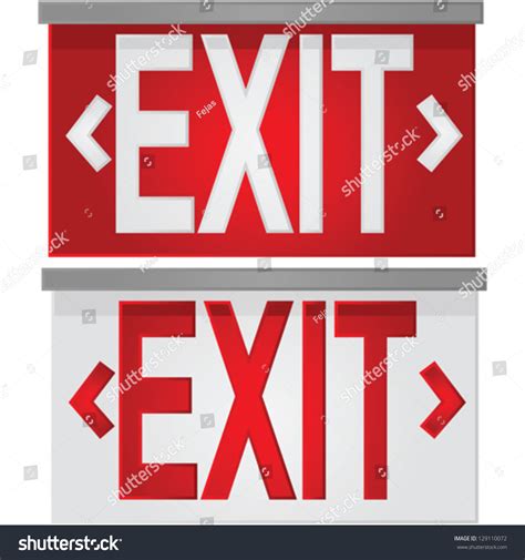 Glossy Vector Illustration Showing A White Exit Sign Over Red, And A ...