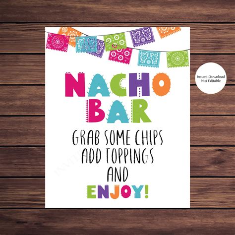 Nacho Bar Sign Fiesta Nacho Bar Sign Instant Download 110 | Etsy