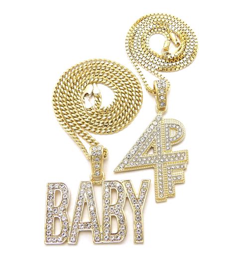 14K Gold Plated Hip Hop Lil BABY & 4PF Pendant w/ 20" 24" Box Cuban Ch