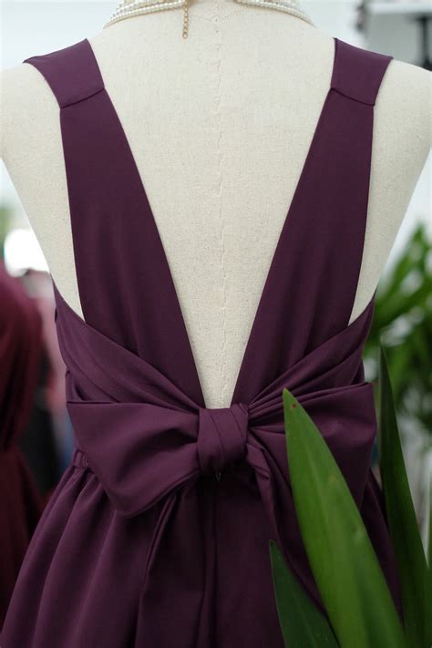 Plum bridesmaid dress dark purple plum backless dress bow back | Etsy