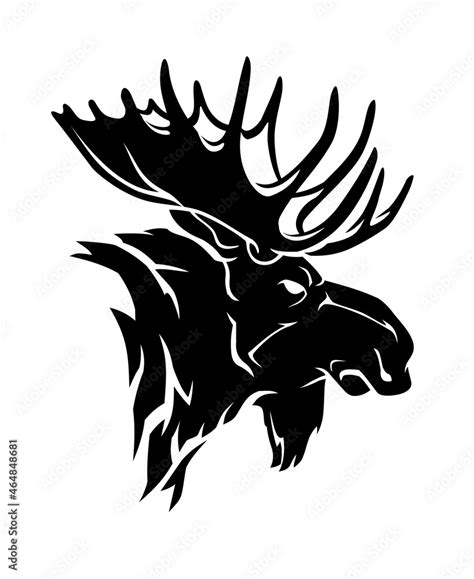 Moose Head Tattoo Style Silhouette, Animal Illustration Stock Vector ...