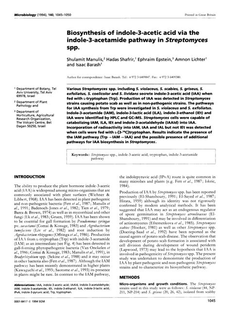 (PDF) Biosynthesis of indole-3-acetic acid via the indole-3-acetamide ...