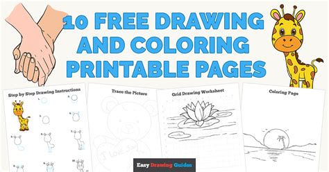 10 Free Drawing and Coloring Printable Pages - Easy Drawing Guides