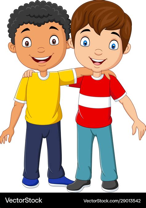 Cartoon funny two little boys hugging Royalty Free Vector