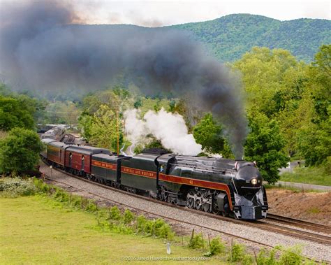 Norfolk & Western Class J 611 steam locomotive passing underneath the Blue Ridge Parkway in ...