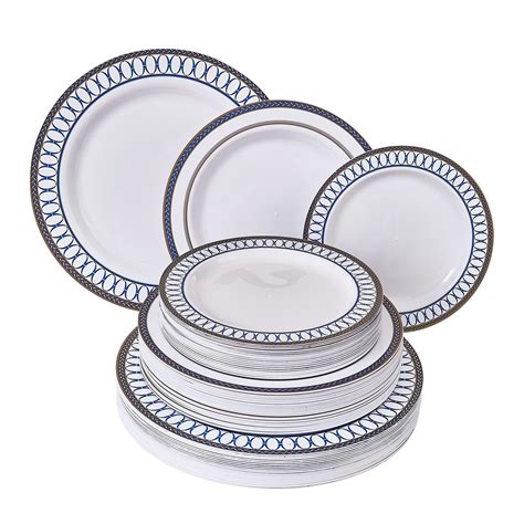 DISPOSABLE DINNERWARE SET | Heavy Duty Plastic Dishes | Elegant Fine China Look | Includes: 20 ...