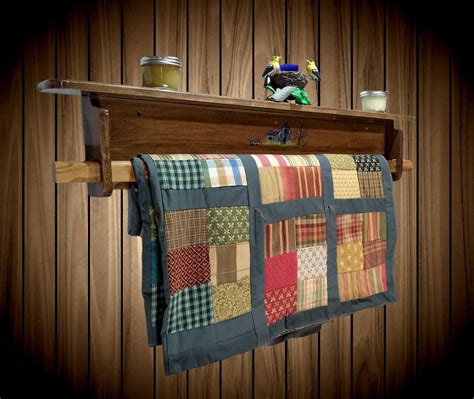 Rustic Barn Handmade Painted Wood Quilt Rack / Shelf Wall Mount Home Cabin Chic Decor Gift