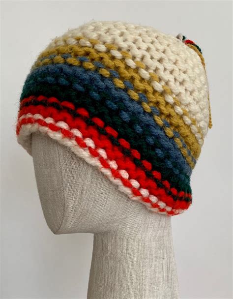 Italian Wool Ski Hat Made in Italy for Lazarus Vintage Natural White Red Blue Mustard Knit ...