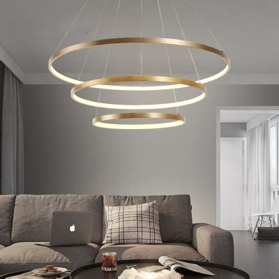 Ultra Modern Gold Finish Small/Large Halo LED Chandelier Brushed Aluminum 90/110W Ultra-thi ...