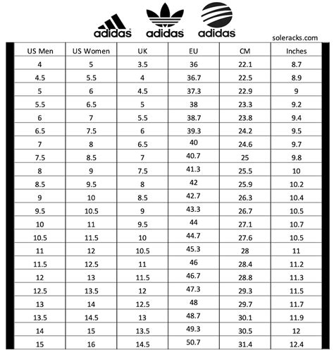 adidas Shoes Size Chart - Soleracks