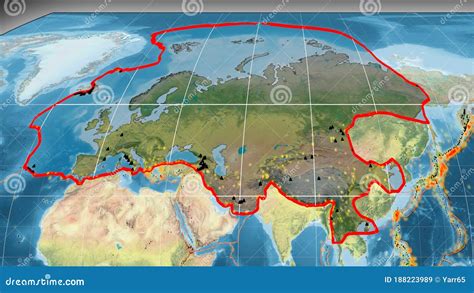 Eurasian Plate Outlined, Kavrayskiy Projection - Topographic Stock Illustration - Illustration ...