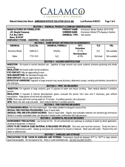 Ammonium Nitrate Msds | PDF | Toxicity | Water